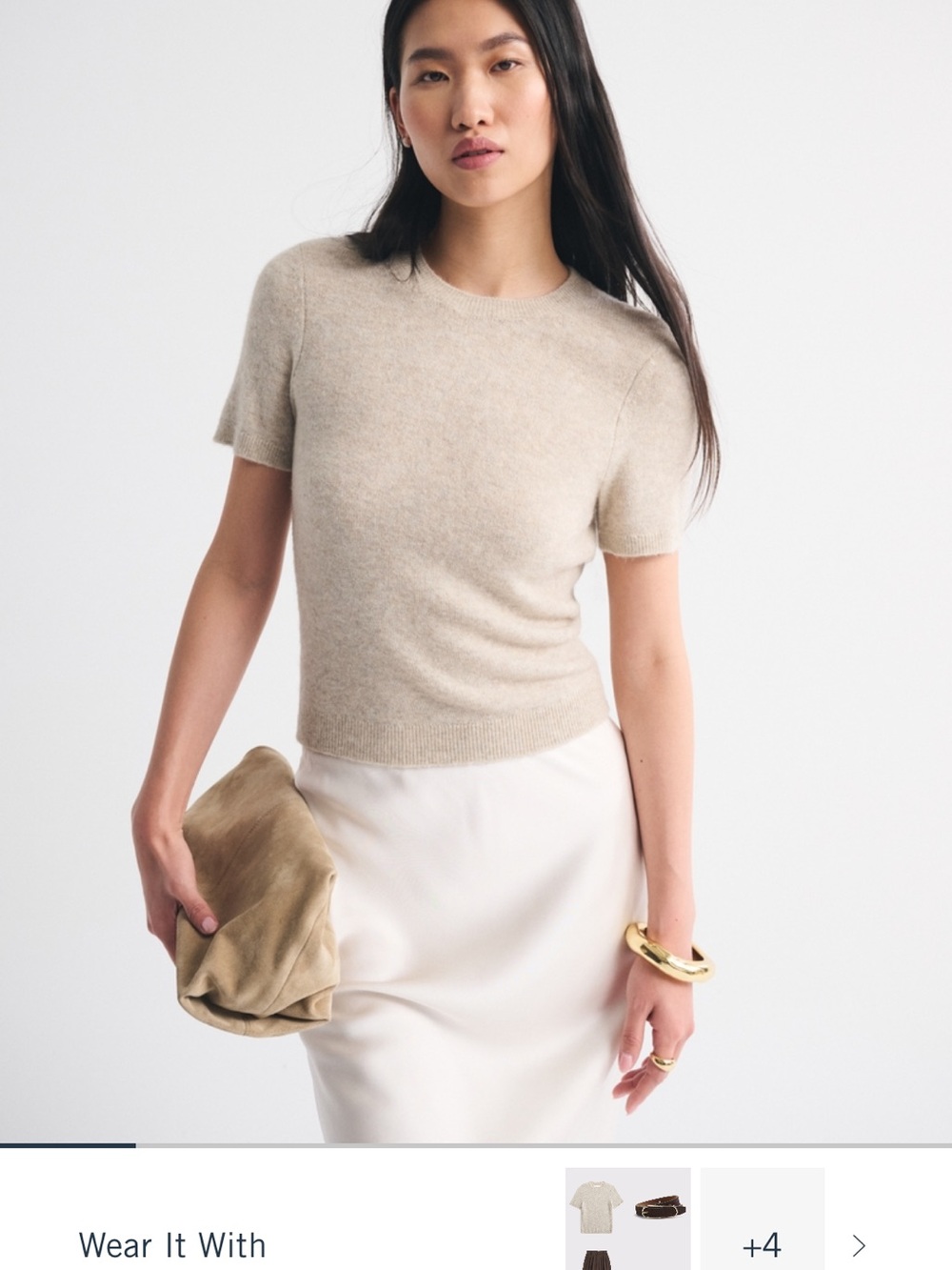 Abercrombie & Fitch Short Sleeve Crewneck Sweater Top - Beige